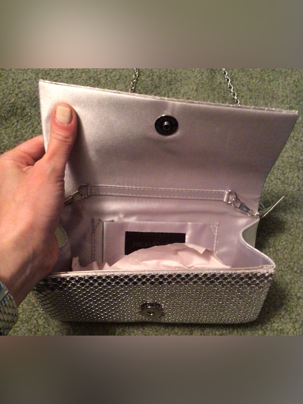 NWT Jessica McClintock Silver Cassie Evening Clutch - Picture 6 of 7